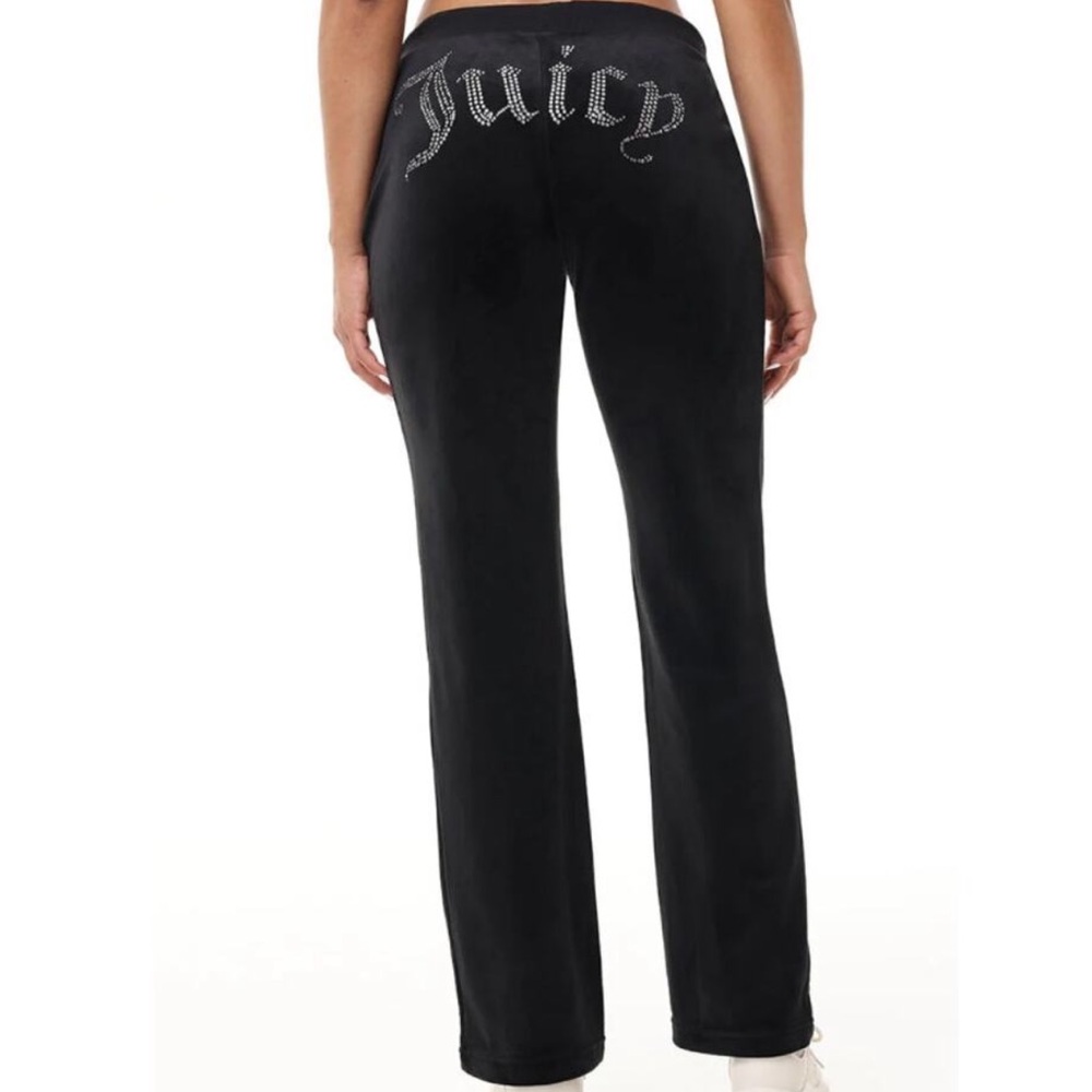 Juicy Couture Velore Black Track Pants with Rhinestone Detail